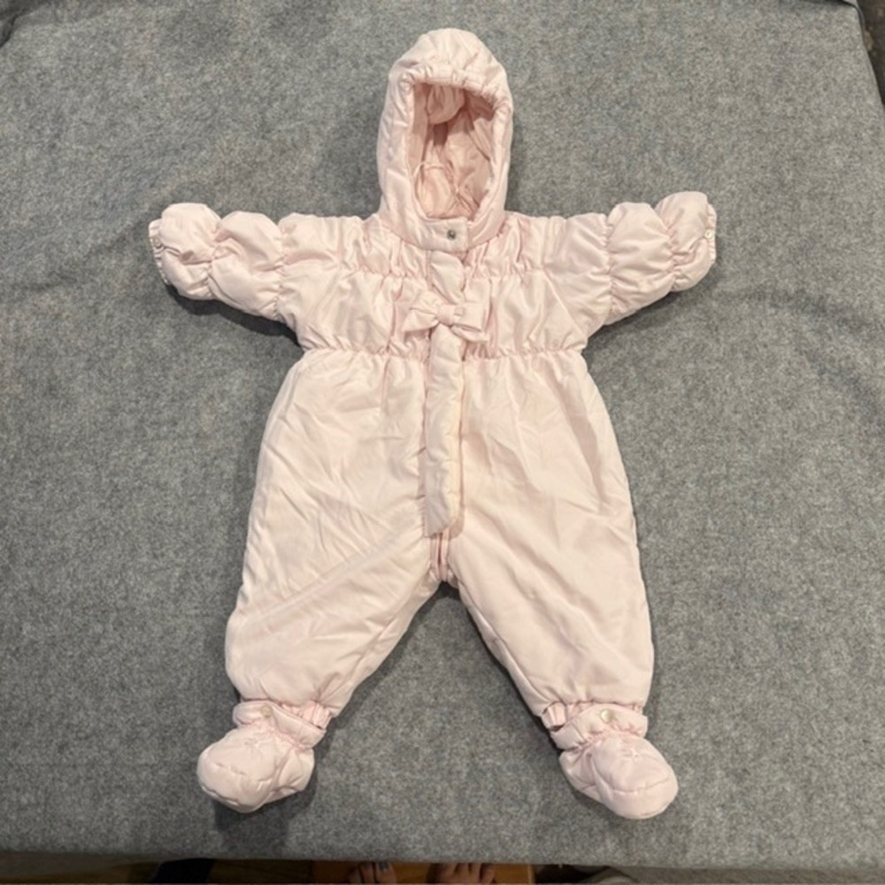 Emile et Rose Snowsuit Kids 6M Pink Excellent Hooded Puffer Bow Detailing